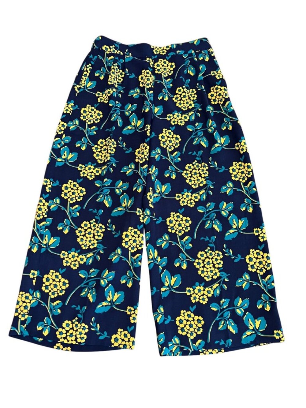 J.Crew Floral Wide Leg Pants Palazzos Cropped PullOn High Rise Blue Yellow 6 NEW